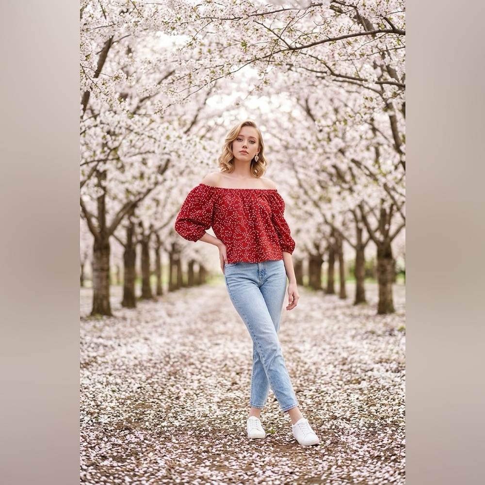 Madewell Red Polka Dot Peasant Blouse